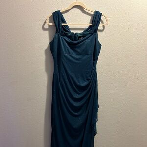 Alex Evening - dark teal shimmery dress, sleeveless